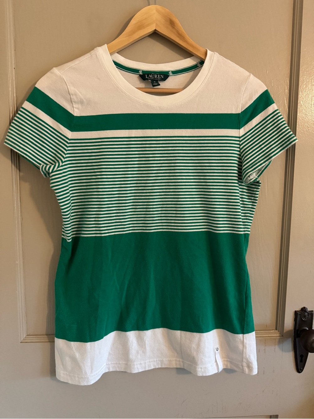 Lauren Ralph Lauren Green and White Striped Short-Sleeve Tee
